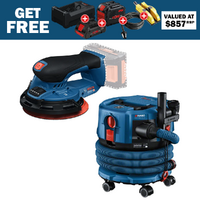 Bosch 18V Li-ion Cordless 6" Random Orbit Sander & 18V Li-ion Cordless 12L Dust Extractor - Skin Only