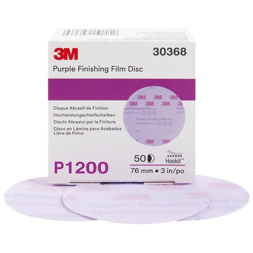 3M 0908 P1200 Grit 75mm Finishing Film Purple Clean Sanding Hookit Disc - QTY 50