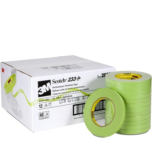 3M Scotch 233+ Green Performance Masking Tape 12mm x 50m (48 Rolls)