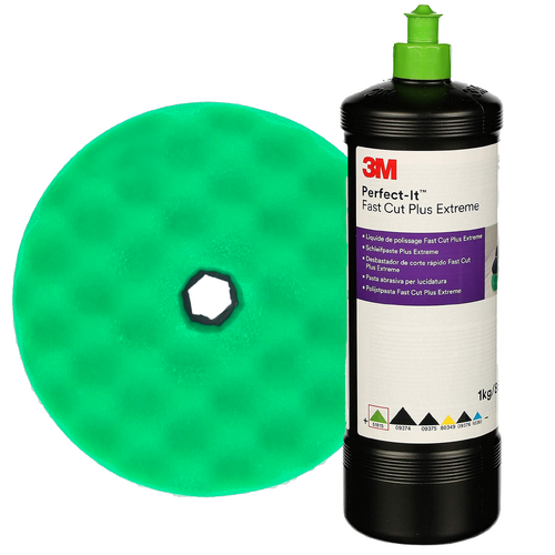 3M Perfect-It Fast Cut Plus Extreme 865ml &amp; Green 216mm Quick Release Pad