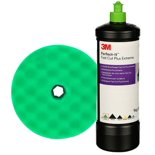 3M Perfect-It Fast Cut Plus Extreme 865ml &amp; Green 150mm Quick Release Pad