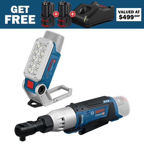 Bosch 12V 3/8" Drive Ratchet Wrench &amp; 12V Cordless LED WorkLight - Skin Only