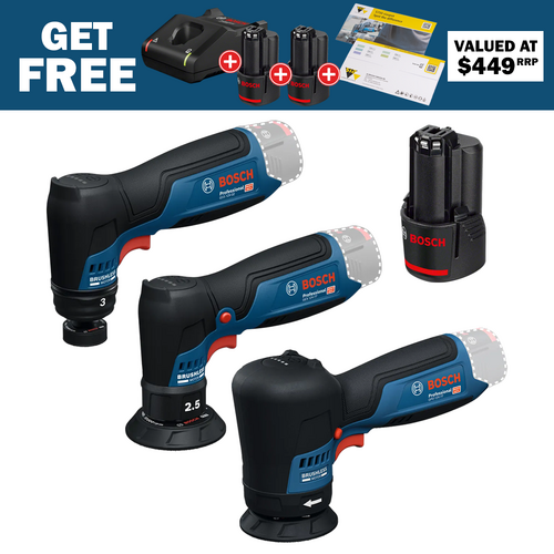 Bosch 12V 32mm / 77mm Sander / 12V 77mm Polisher &amp; 12V 3.0Ah Battery