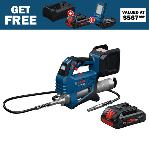 Bosch 18V Li-ion Cordless Multi-Cartridge Grease Gun &amp; ProCORE 18V 4.0ah Battery