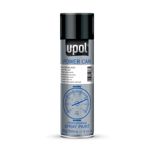 U-Pol Power Can Top Coat Gloss Black Aerosol 500ml