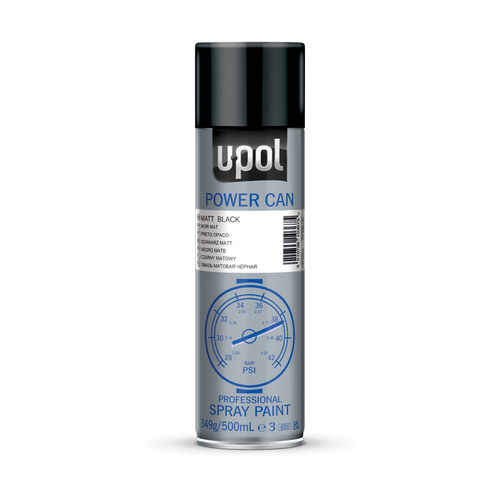 U-Pol Power Can Top Coat Matte Black Aerosol 500ml